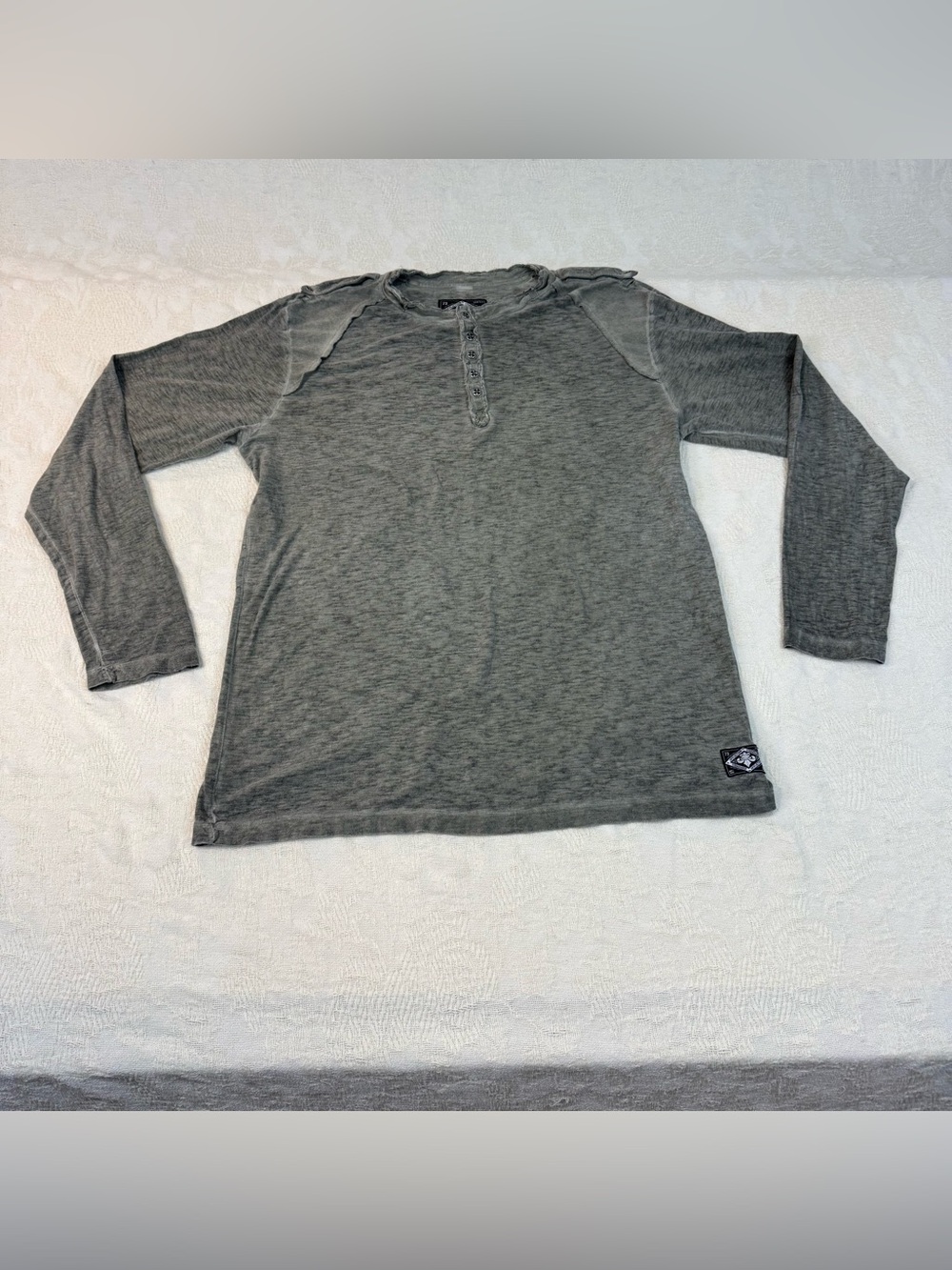 Affliction Standard Henley Shirt XXL Gray Made USA Live Fast Y2K Distressed 2XL